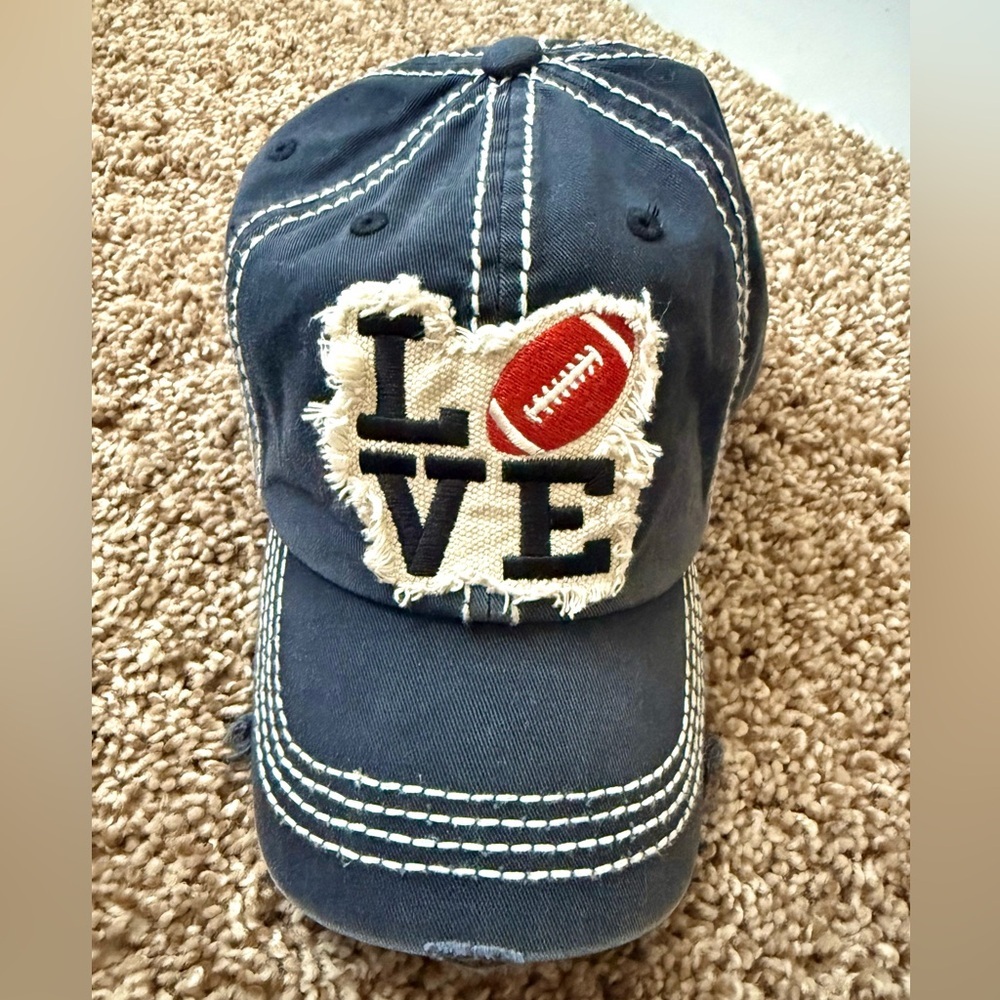 Distressed “LOVE” Football Baseball Cap